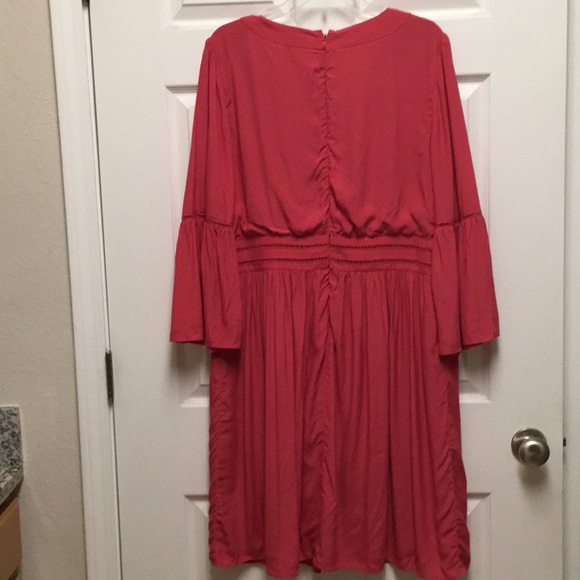 Cutout Flare Sleeve Dress 👗,Size-14,Red/Coral - Picture 4 of 8
